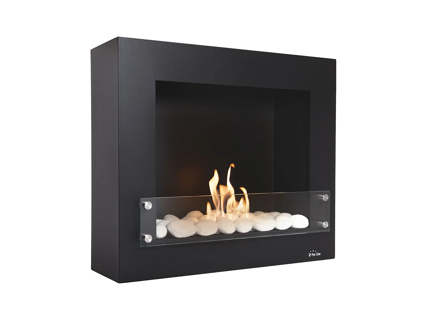 Wandmontierter Ethanol-Kamin aus lackiertem Stahl mit Wandgestaltung