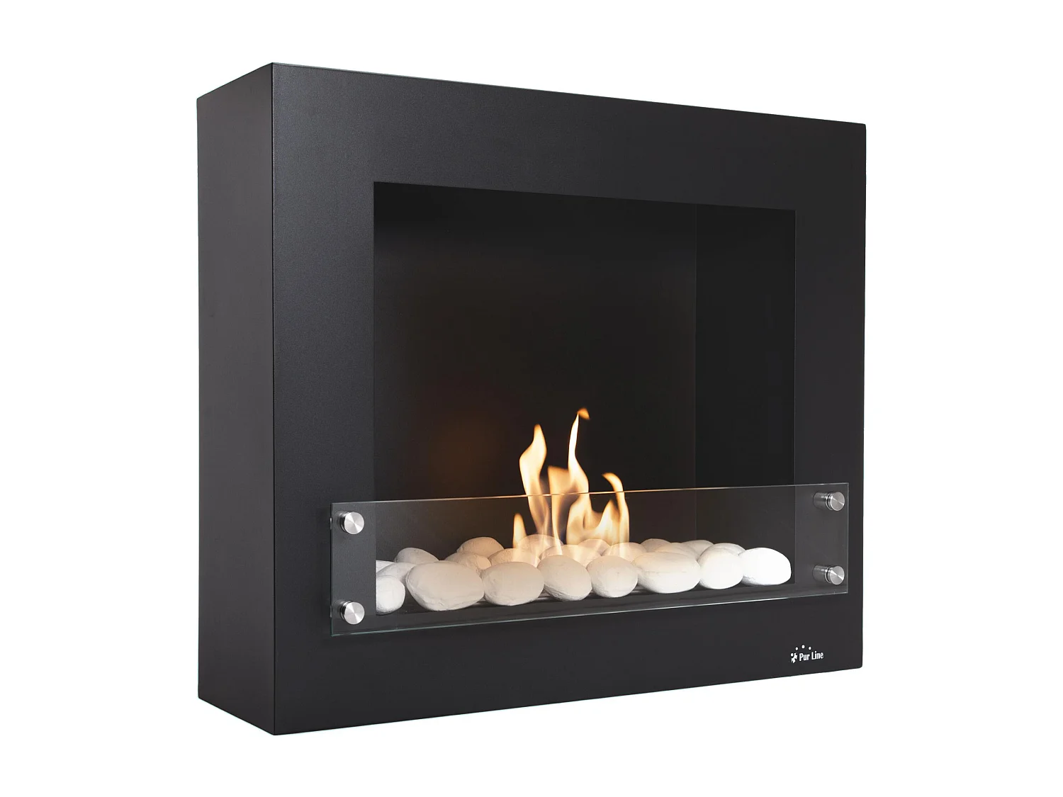 Wandmontierter Ethanol-Kamin aus lackiertem Stahl mit Wandgestaltung