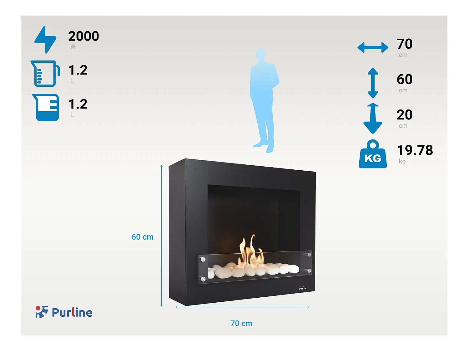 Wandmontierter Ethanol-Kamin aus lackiertem Stahl mit Wandgestaltung