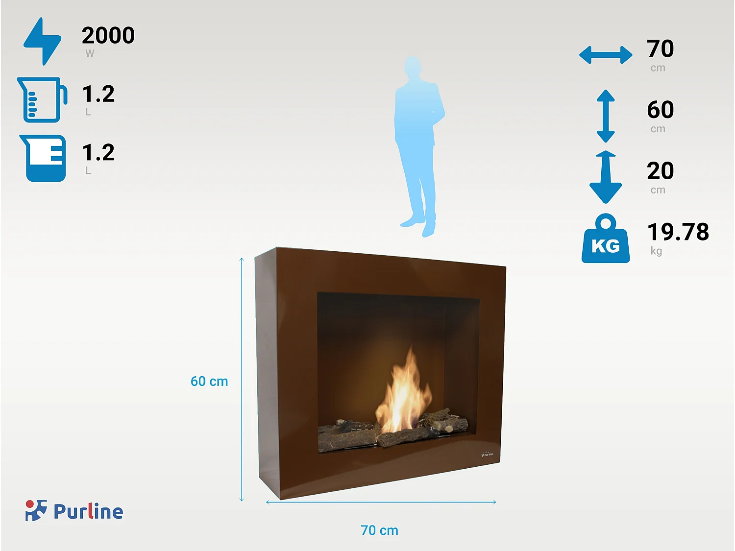Cheminée bio au sol ou murale avec bûches décoratives de différentes couleurs BESTBIO