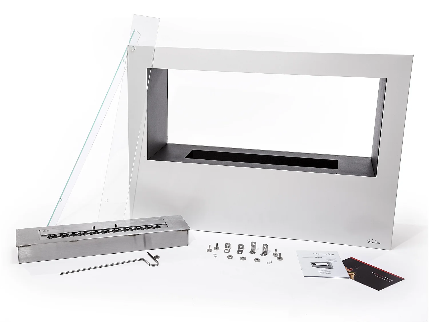 Bodenstehender Ethanol-Kamin, große rechteckige Stahlkonstruktion