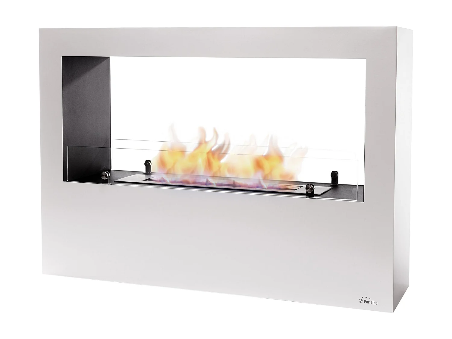 Staande ethanolhaard, grote rechthoekige stalen constructie