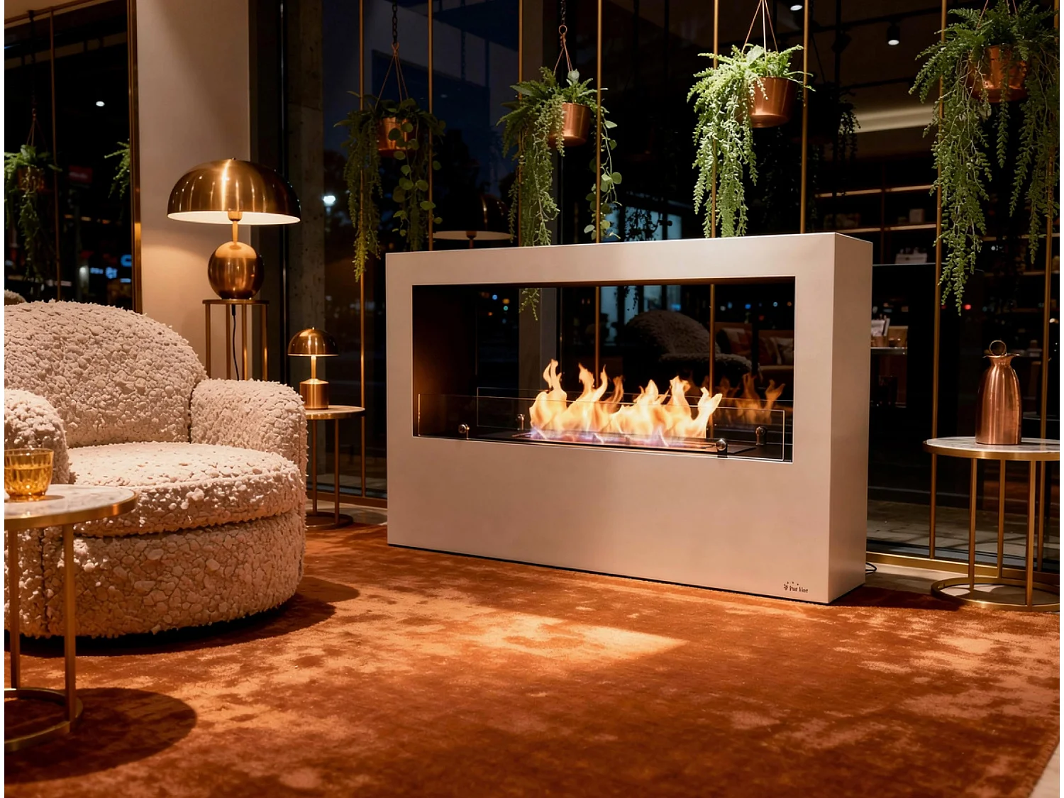 Grande cheminée à l'éthanol au sol en acier