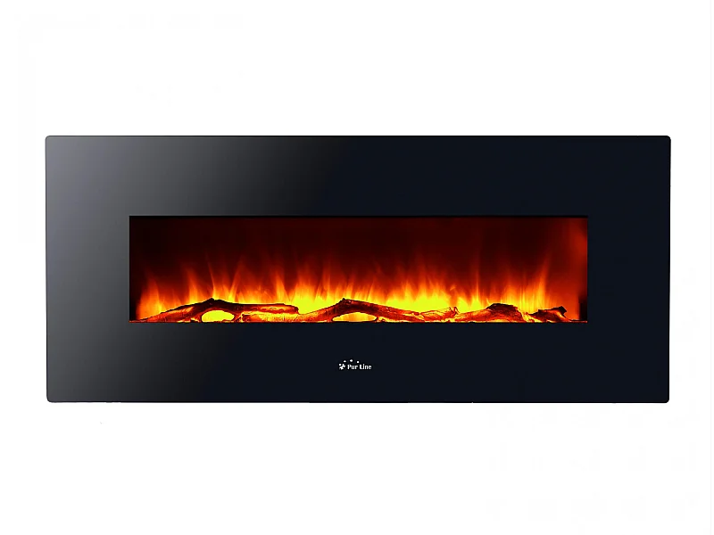 Panoramische elektrische haard in zwart gehard glas