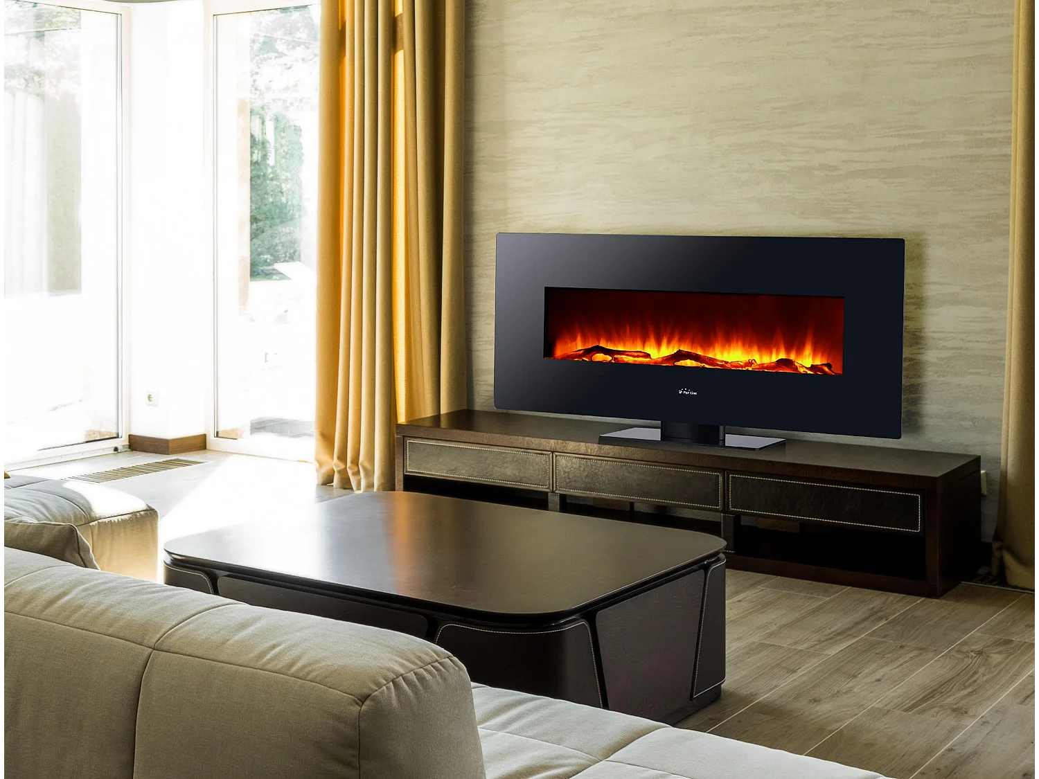 Cheminée électrique panoramique en verre trempé noir