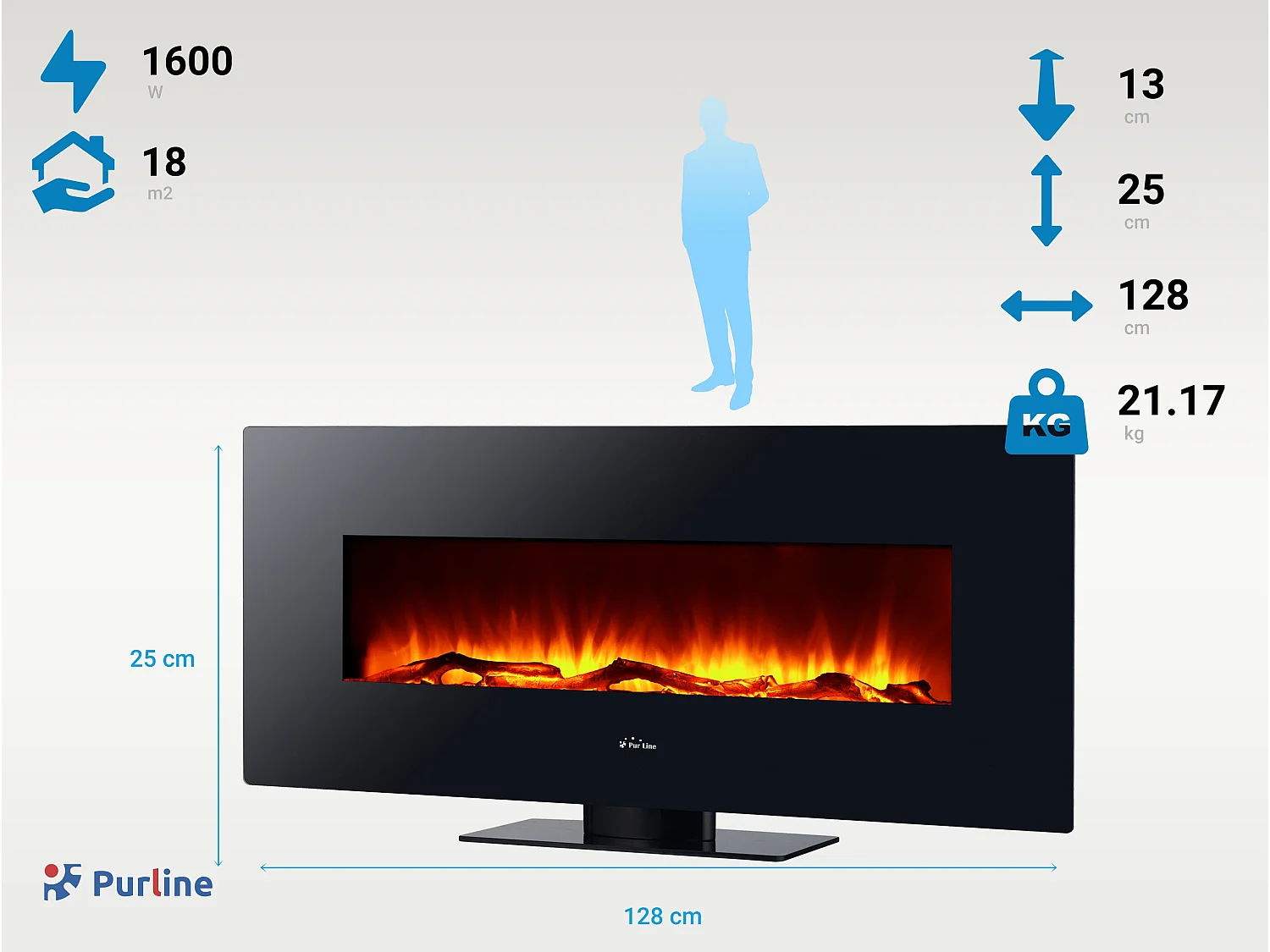 Cheminée électrique panoramique en verre trempé noir