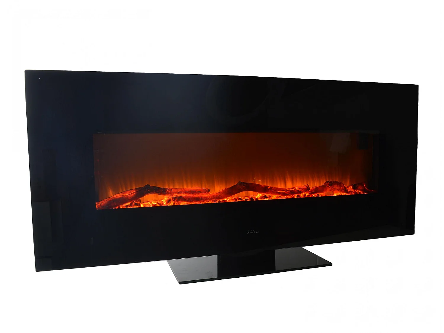 Panoramische elektrische haard in zwart gehard glas