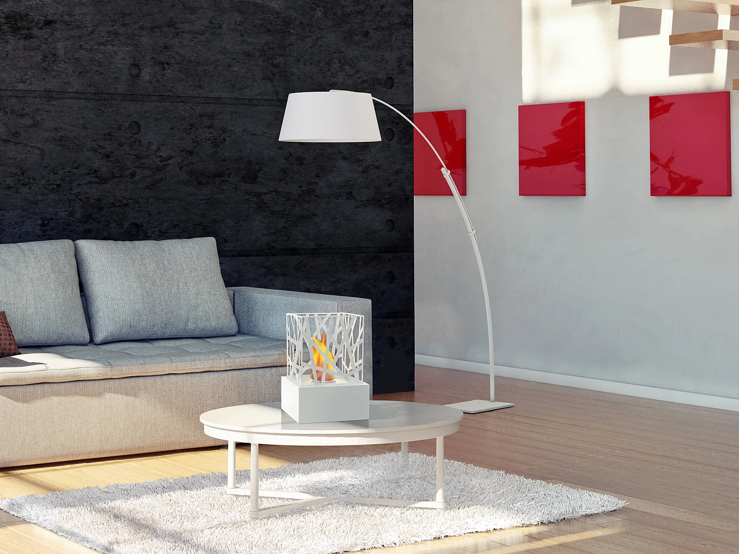 Lareira de mesa a etanol com design em aço esmaltado