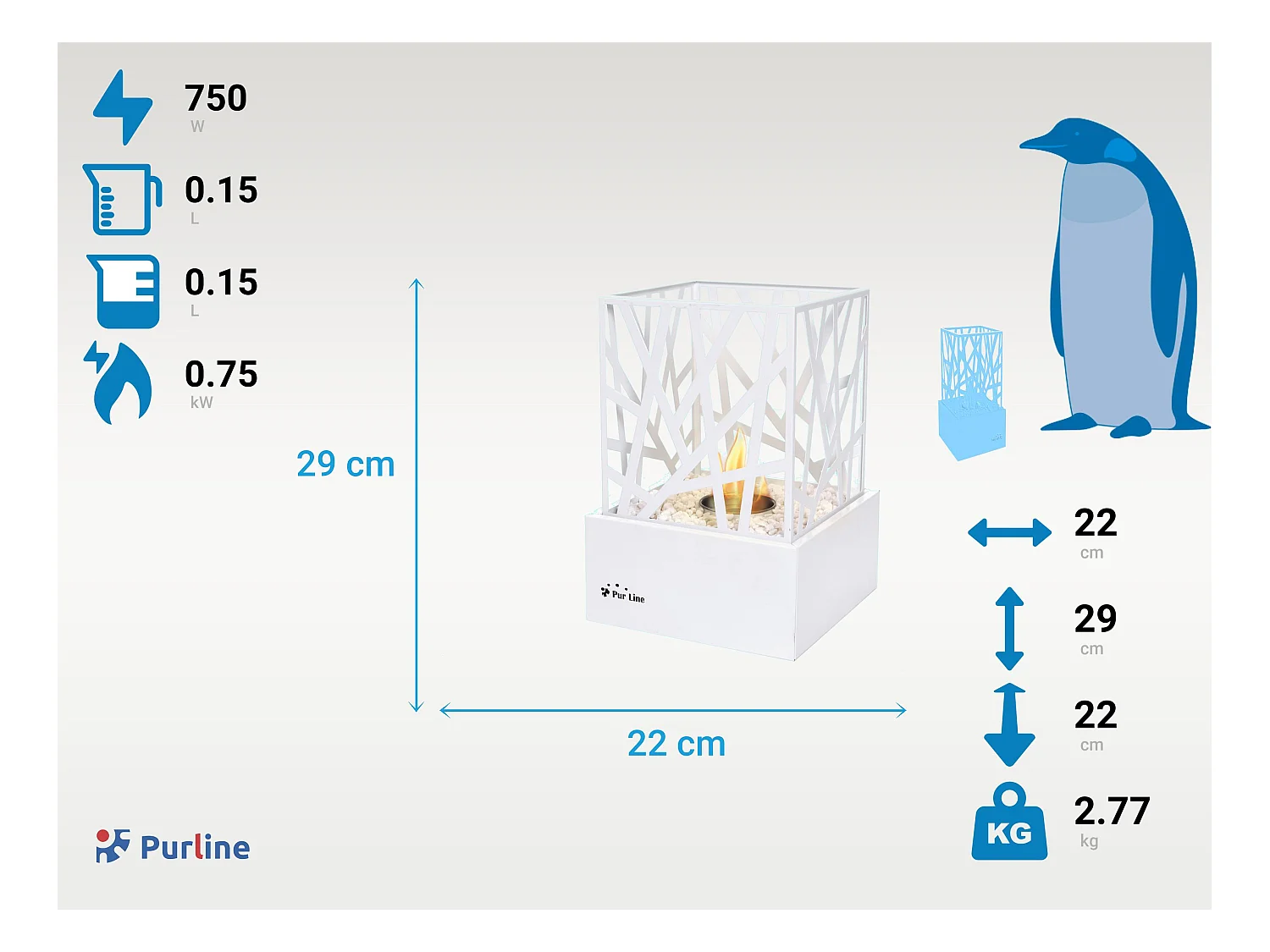 Lareira de mesa a etanol com design em aço esmaltado