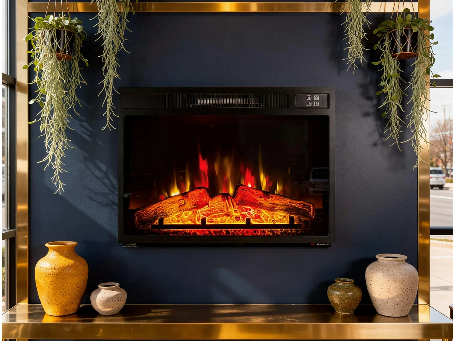 Elektrische haard 2000W voor wandmontage met afstandsbediening en regelbare vlam