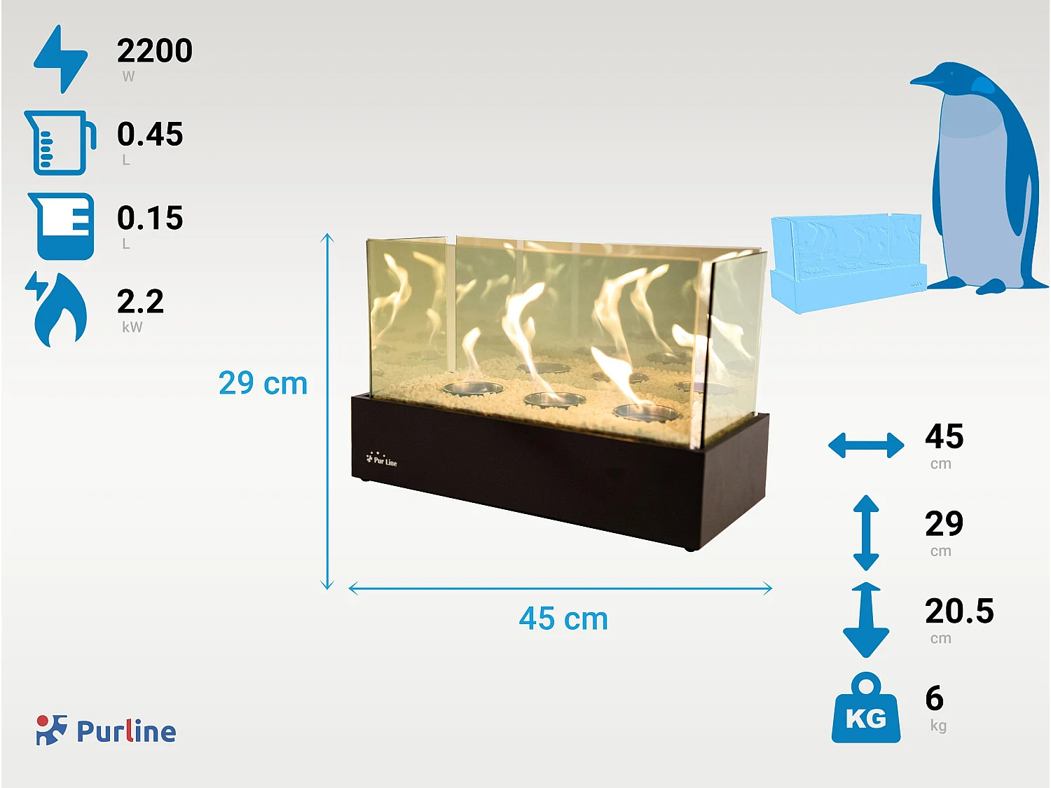 Cheminée de table à l'éthanol avec triple flamme