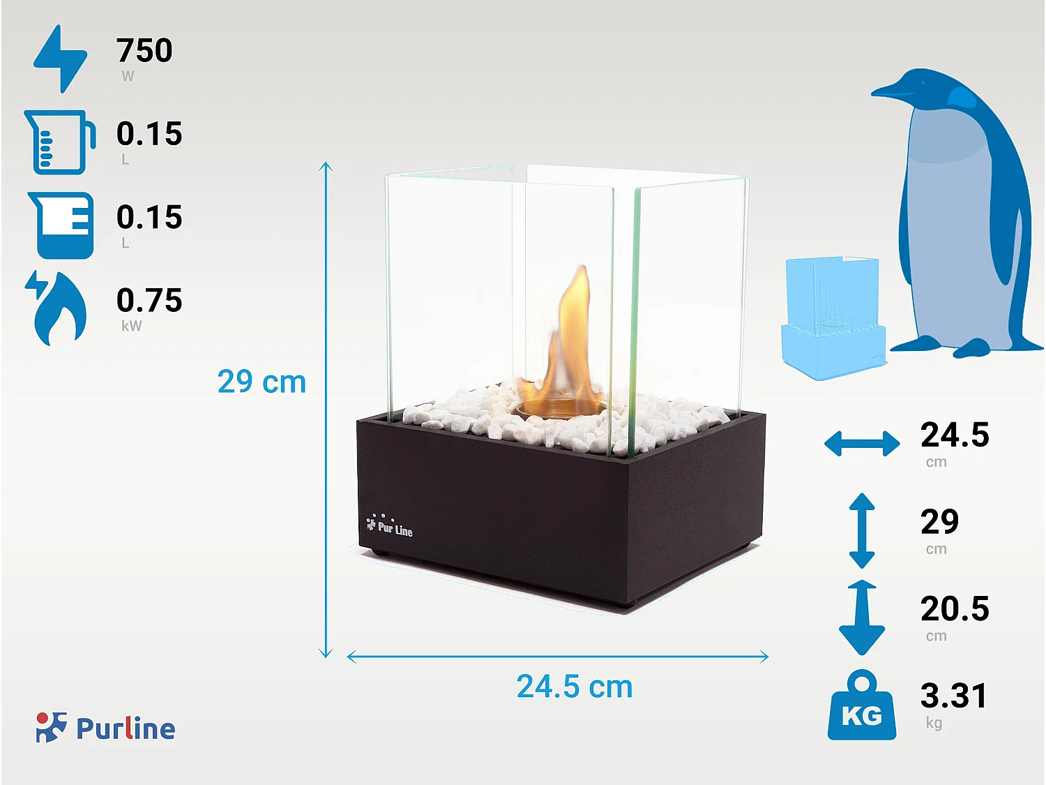 Cheminée éthanol de table en métal noir