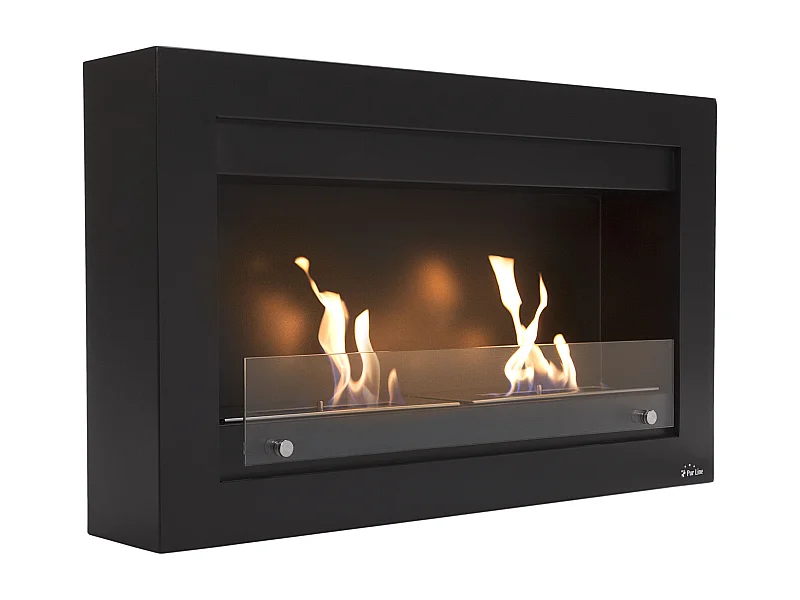Bioethanol-Wandkamin großer Breite aus schwarzem Stahl mit doppelter Flamme