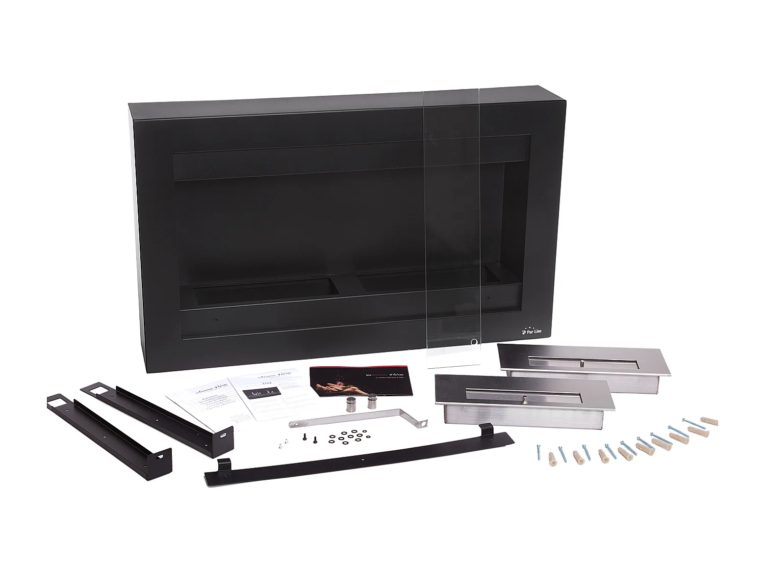 Large cheminée à l'éthanol en acier noir et double flamme