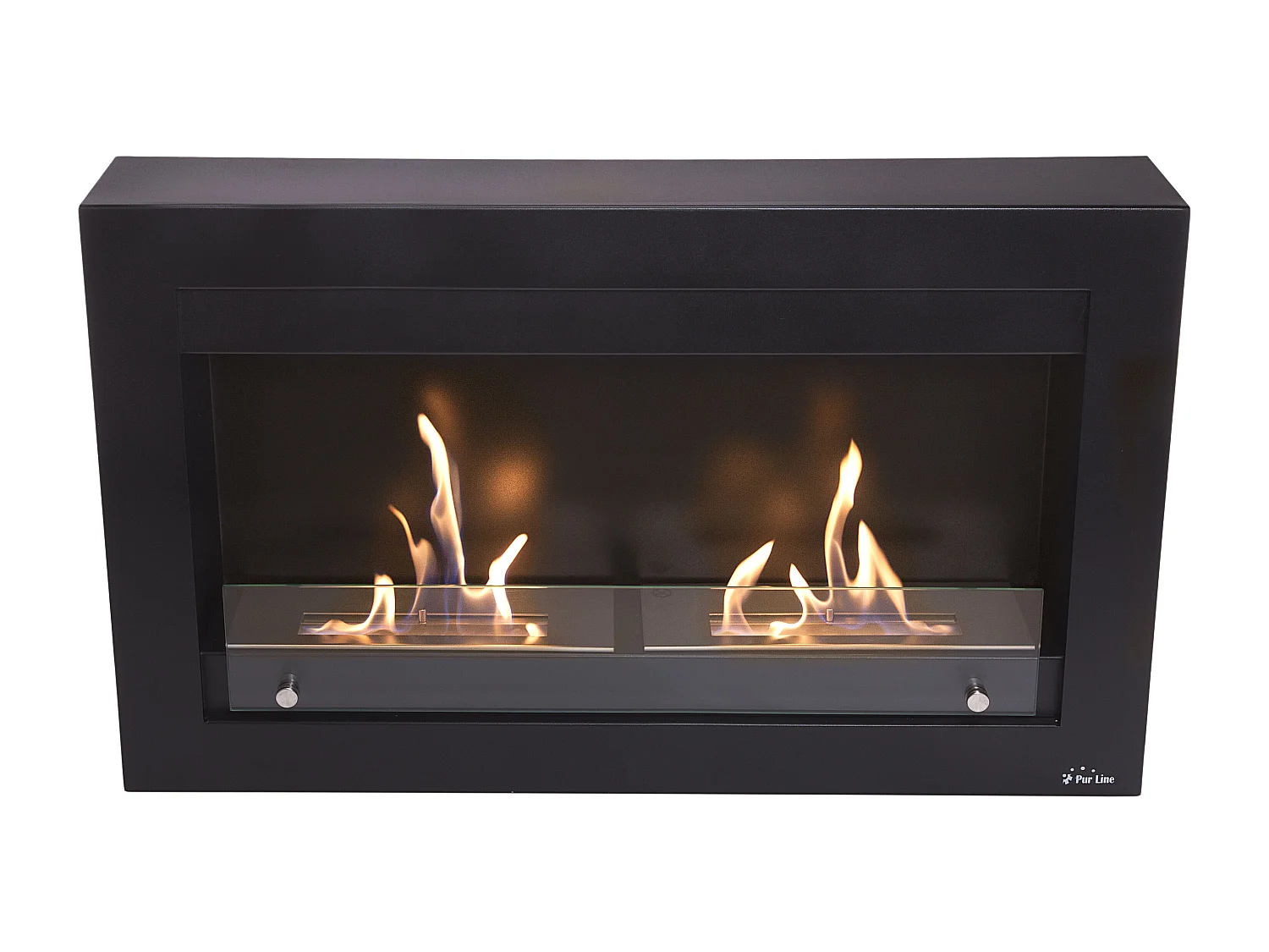 Large cheminée à l'éthanol en acier noir et double flamme