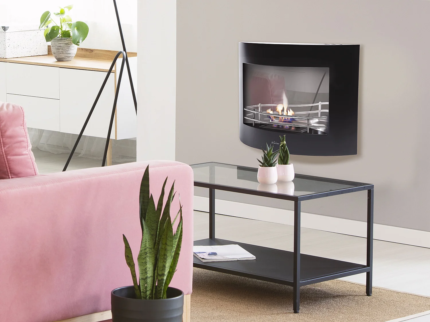 Ethanolhaard met wandmontage en zwart geëmailleerd roestvrij stalen front