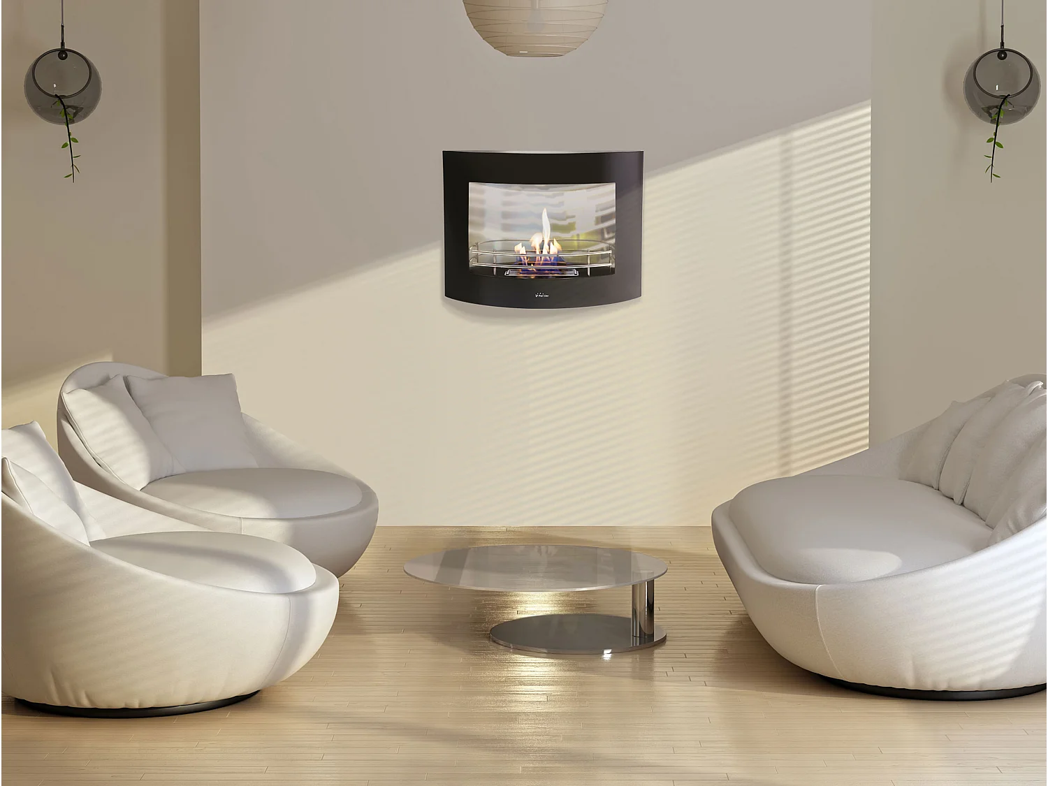 Ethanolhaard met wandmontage en zwart geëmailleerd roestvrij stalen front