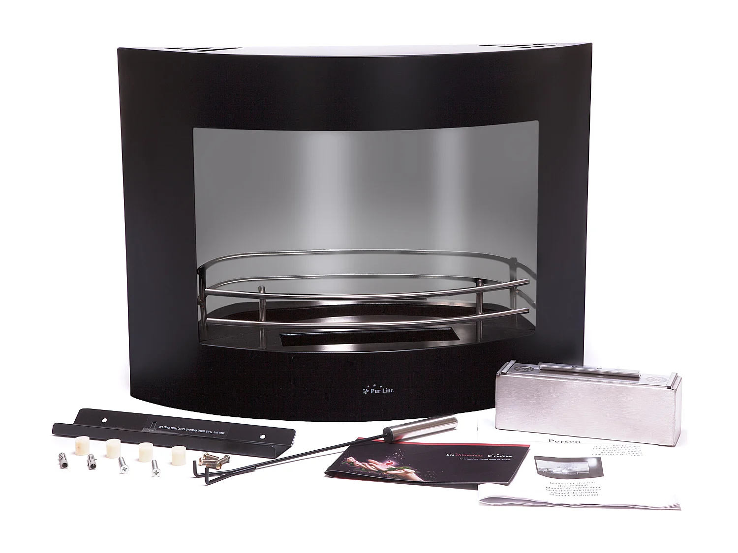 Ethanolhaard met wandmontage en zwart geëmailleerd roestvrij stalen front