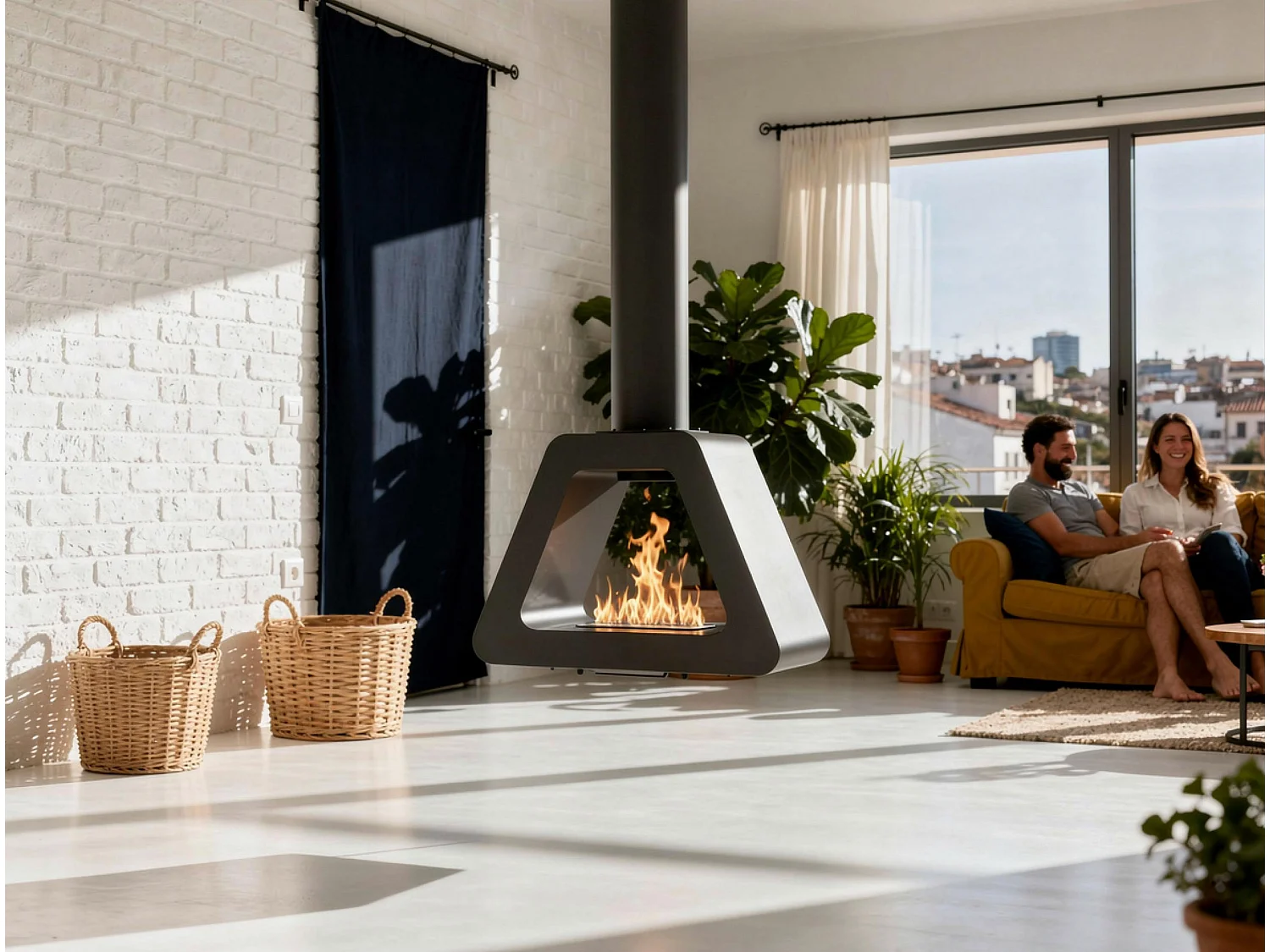 Ethanol haard met driehoekig dak in staal