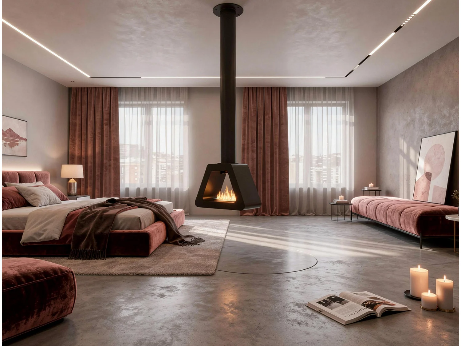 Ethanol haard met driehoekig dak in staal