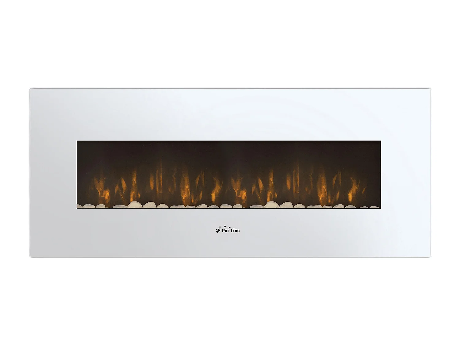 Cheminée électrique panoramique avec éclairage LED d'ambiance et panneau frontal blanc