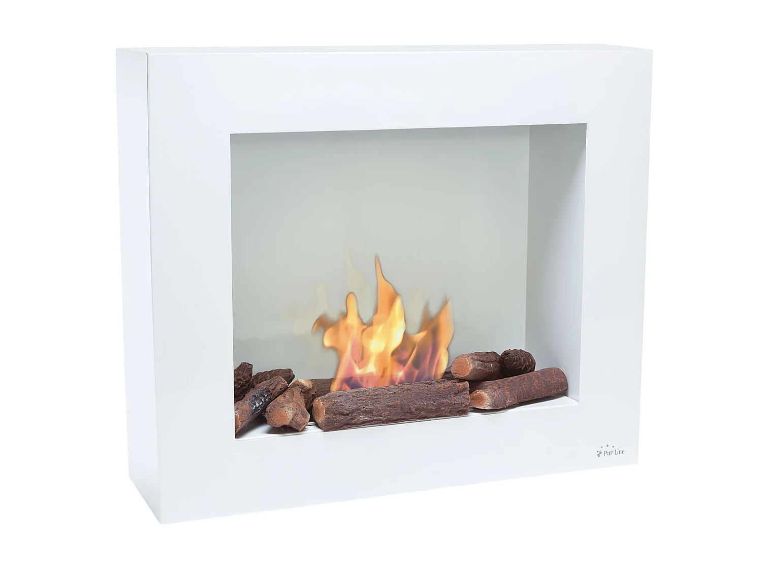 Vloer- of wandgemonteerde ethanolhaard in wit met trechterblokset en kruik