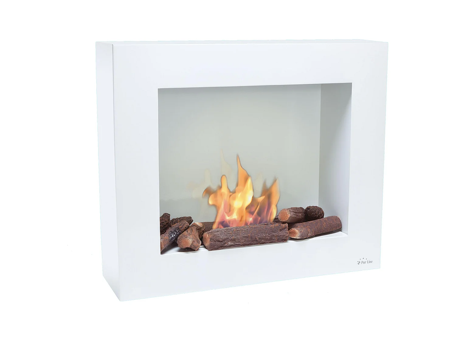 Vloer- of wandgemonteerde ethanolhaard in wit met trechterblokset en kruik