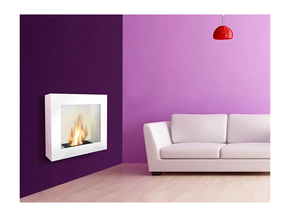 Vloer- of wandgemonteerde ethanolhaard in wit met trechterblokset en kruik