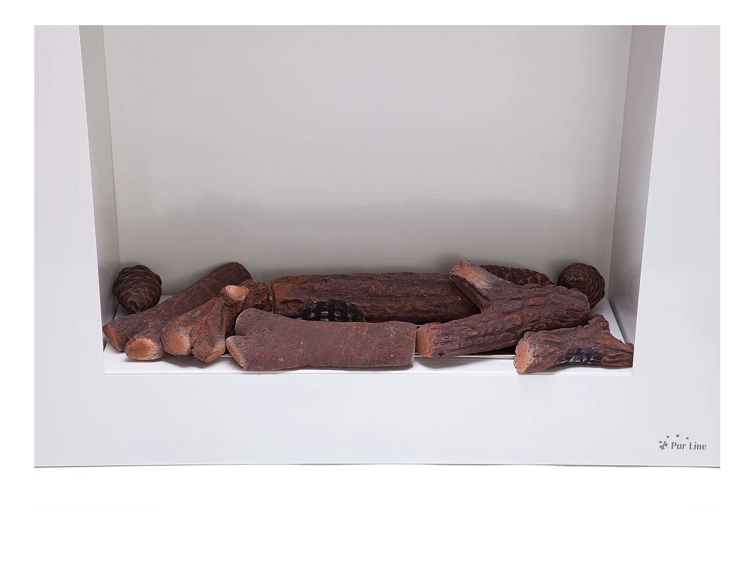 Vloer- of wandgemonteerde ethanolhaard in wit met trechterblokset en kruik