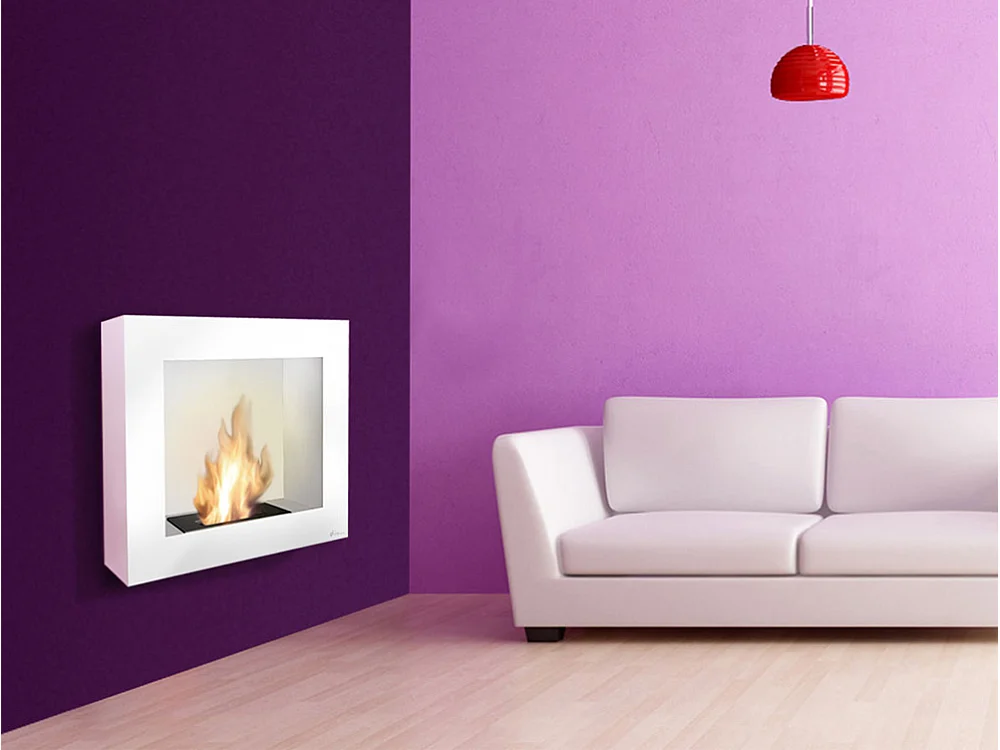 Vloer- of wandgemonteerde ethanolhaard in wit met trechterblokset en kruik