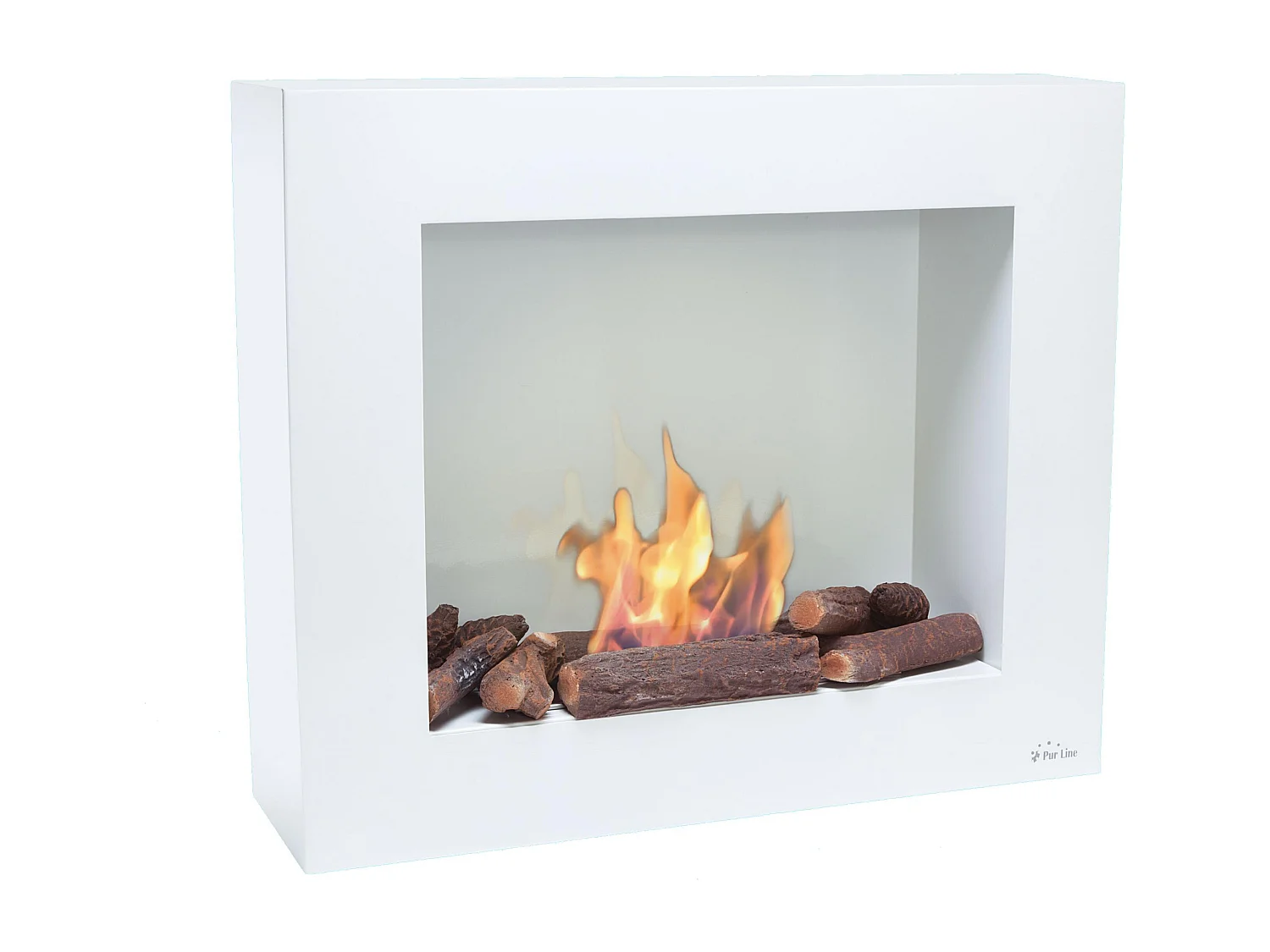 Cheminée éthanol en blanc avec kit de bûches