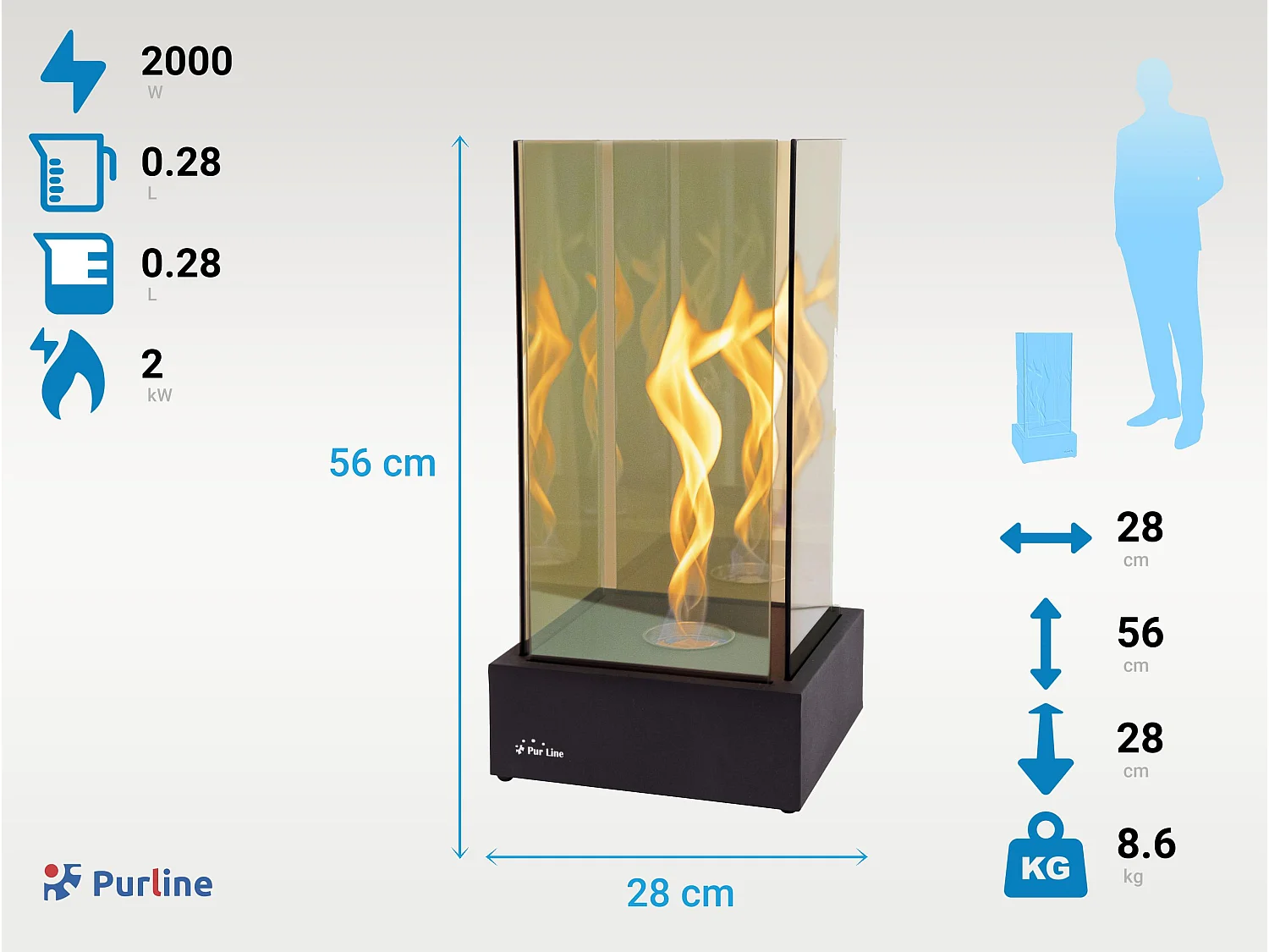 Biolareira de mesa com efeito de tornado e chama de efeito infinito