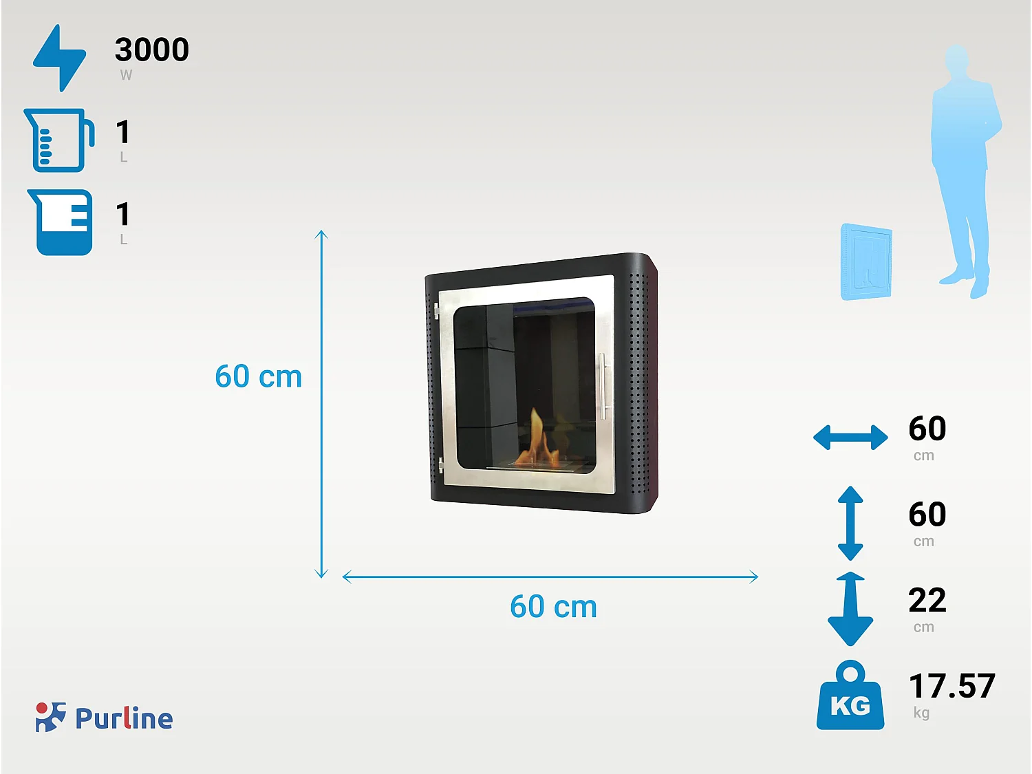 Cheminée à l'éthanol en acier noir