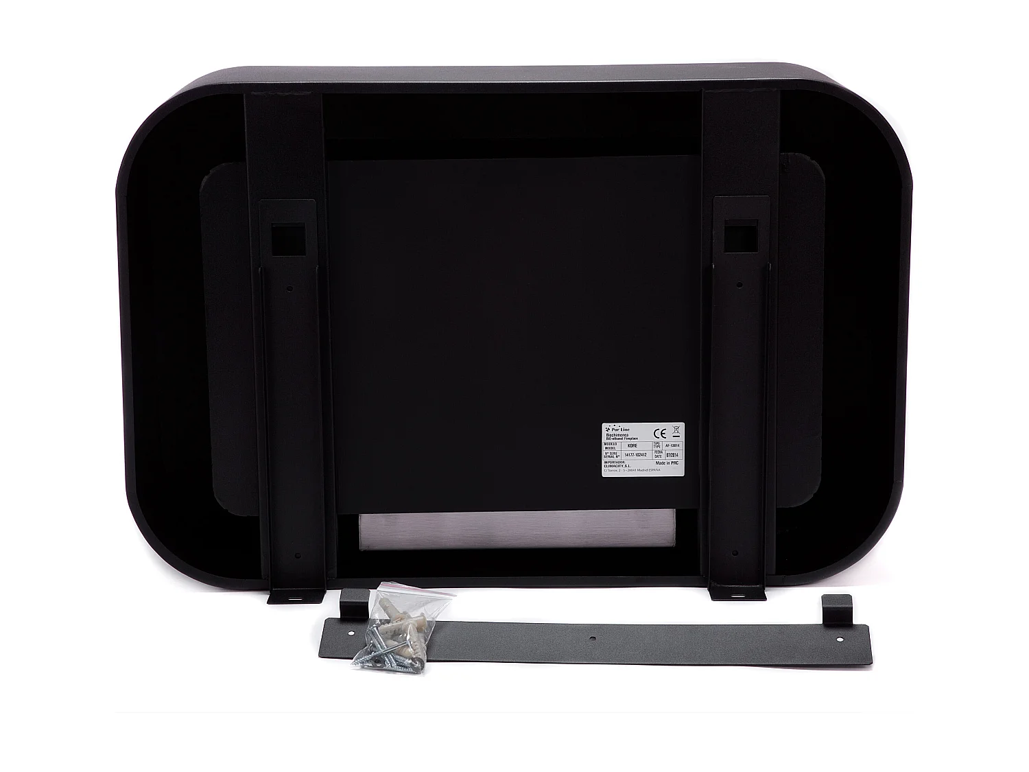 Wand- of vloerstaande ethanolhaard in zwart roestvrij staal met afgeronde punten