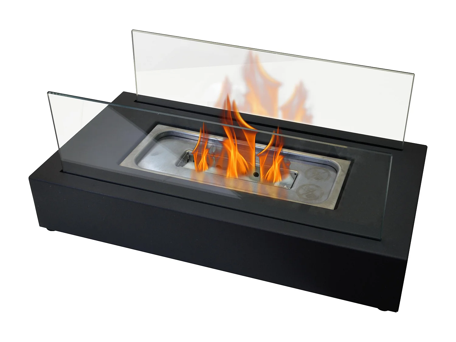 Chimenea de etanol de sobremesa con dos pantallas de cristal templado