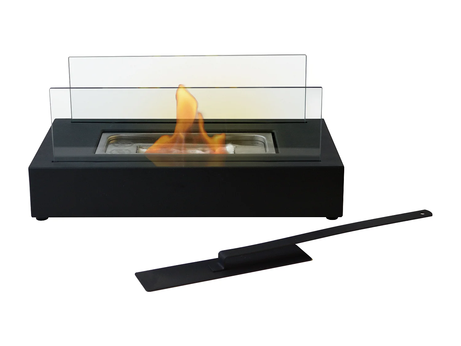 Chimenea de etanol de sobremesa con dos pantallas de cristal templado