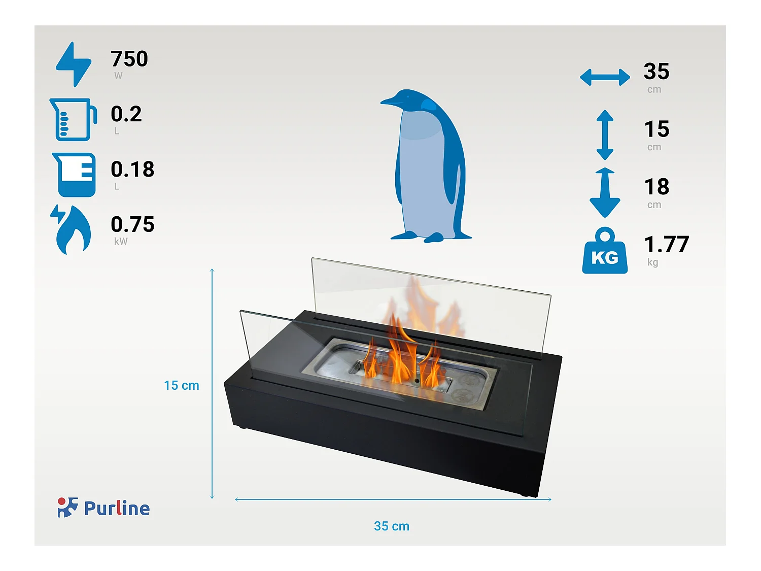 Ethanol-Tischkamin mit zwei gehärteten Glasschirmen