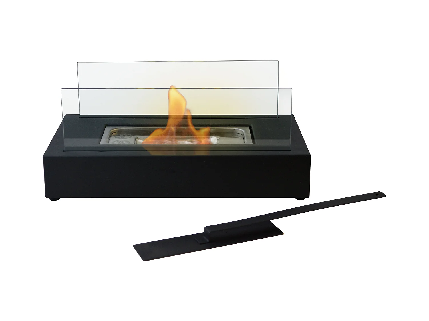 Ethanol-Tischkamin mit zwei gehärteten Glasschirmen