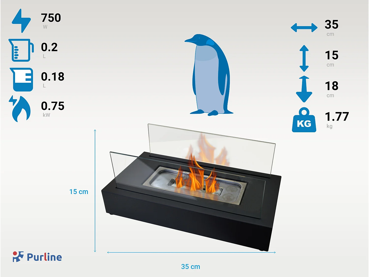 Tafelmodel ethanolhaard met twee geharde glazen kappen