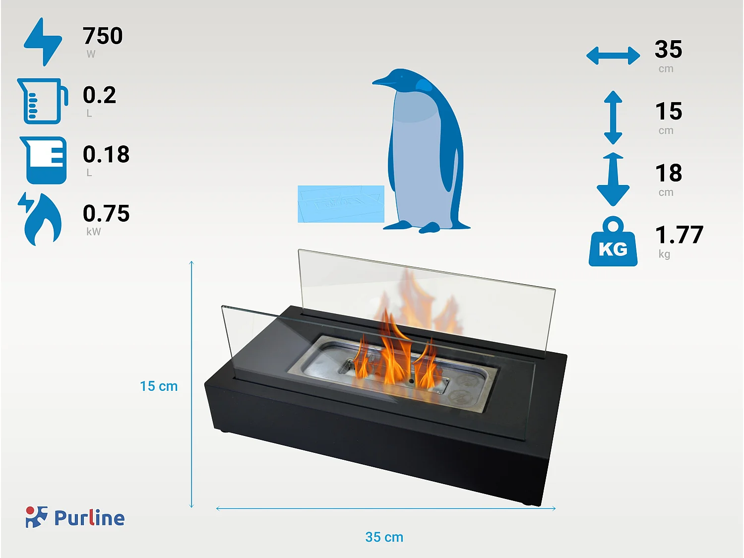 Tafelmodel ethanolhaard met twee geharde glazen kappen