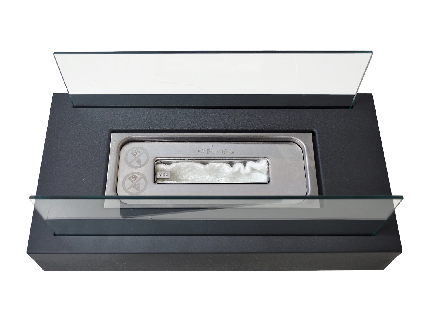 Tafelmodel ethanolhaard met twee geharde glazen kappen