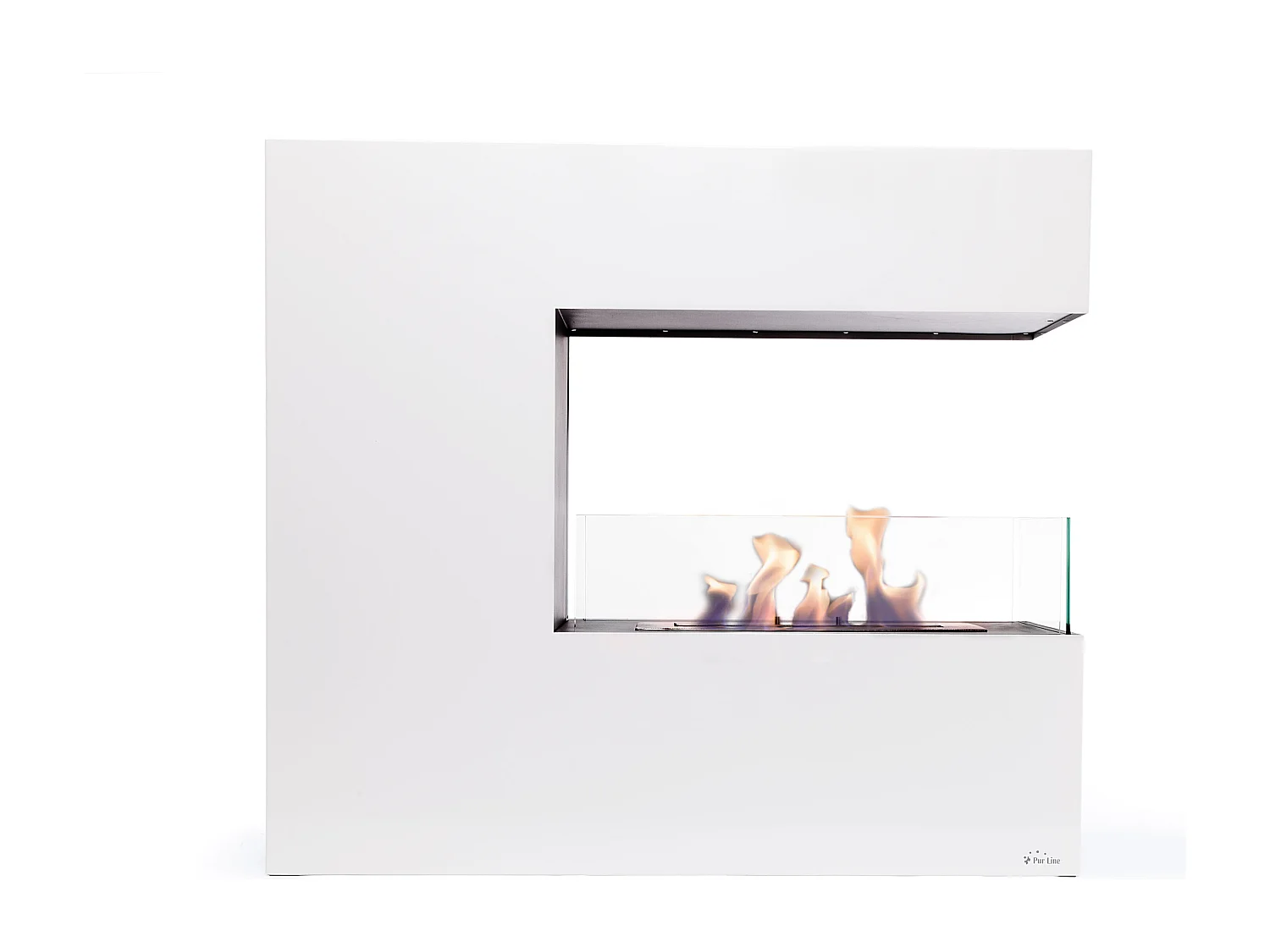 Cheminée à l'éthanol au sol en acier blanc et verre trempé