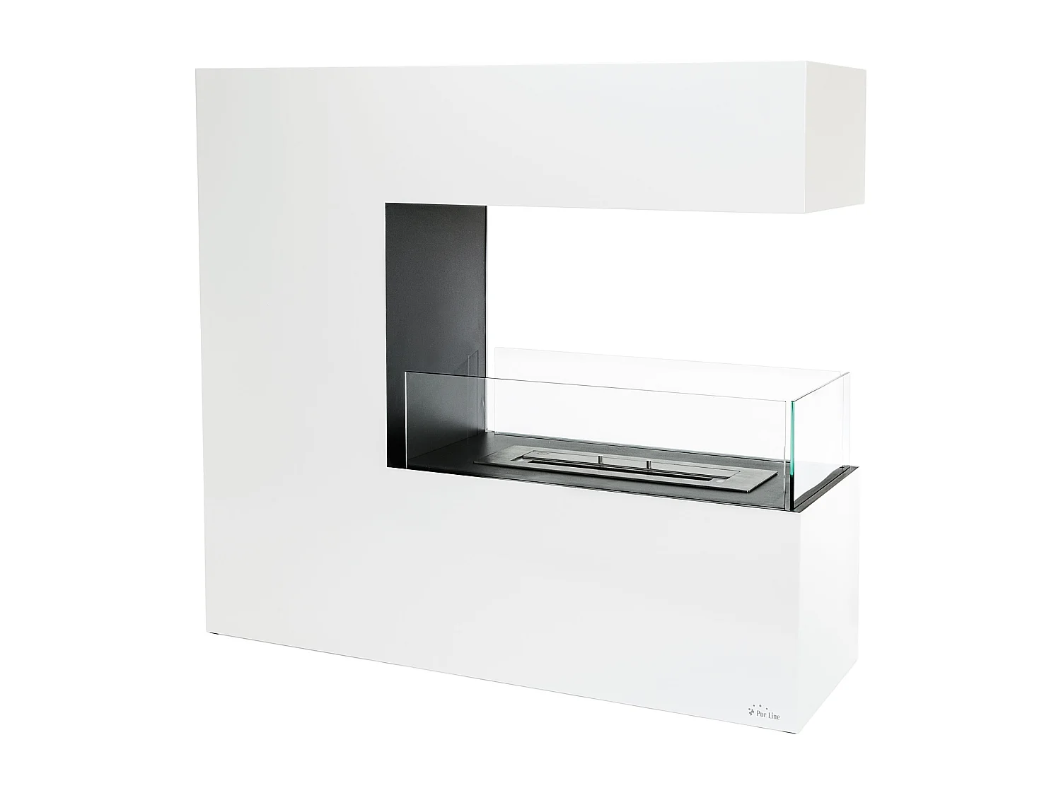 Cheminée à l'éthanol au sol en acier blanc et verre trempé