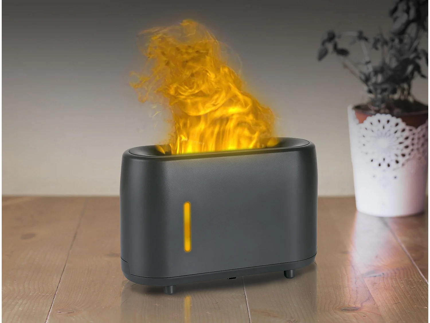 Diffuseur d'arômes à ultrasons avec effet de flamme en noir