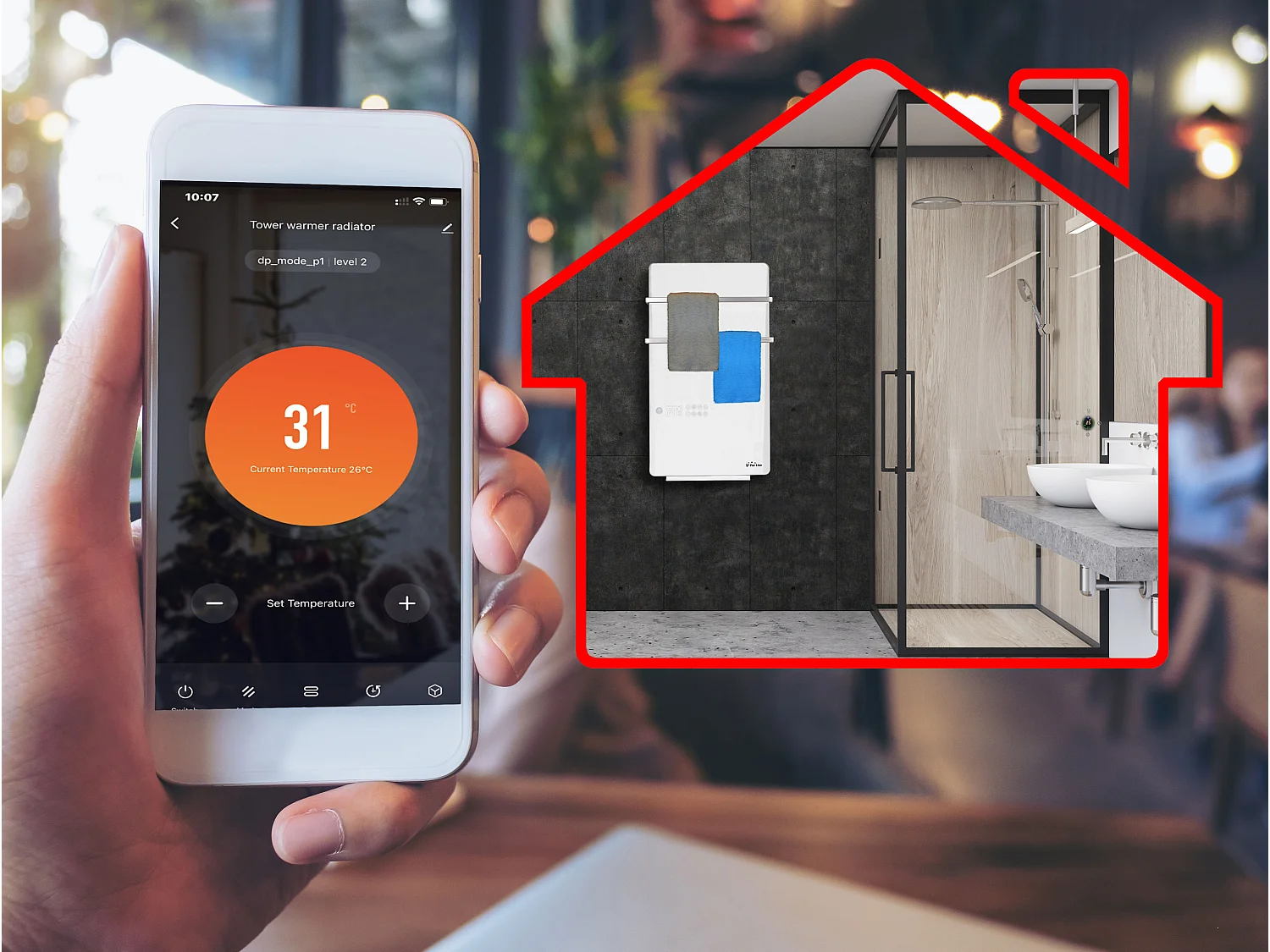 Aquecedor de toalhas elétrico digital de 2000 W com controlo WIFI