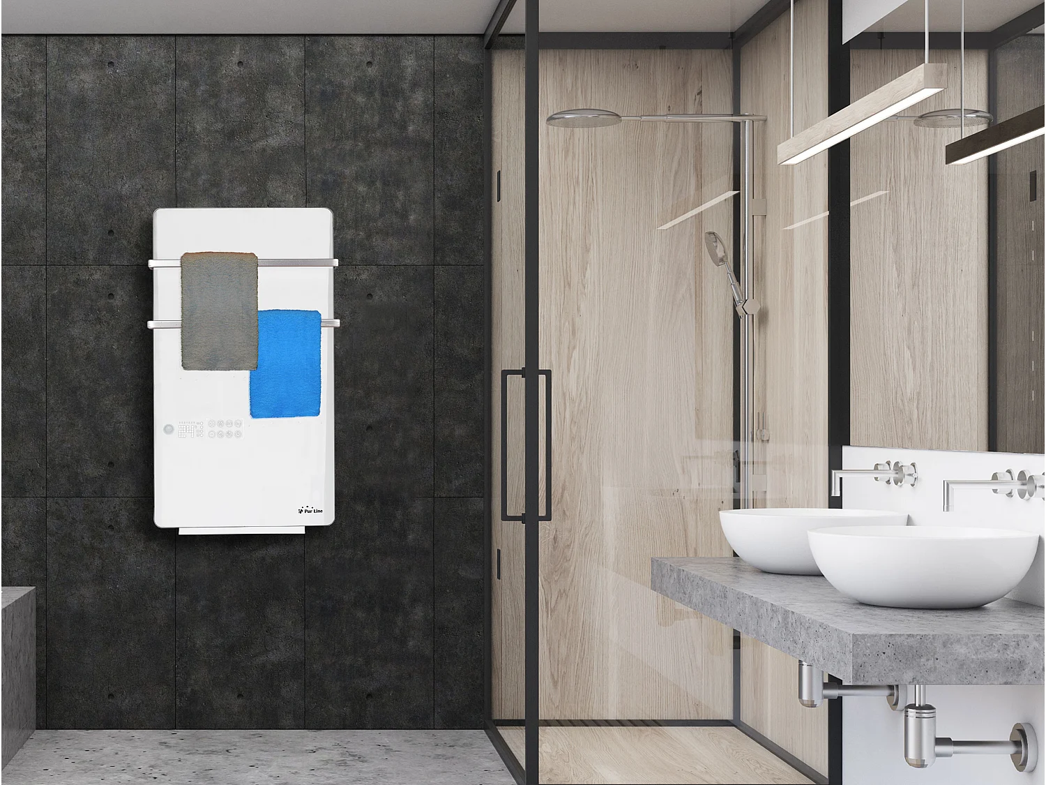 Aquecedor de toalhas elétrico digital de 2000 W com controlo WIFI