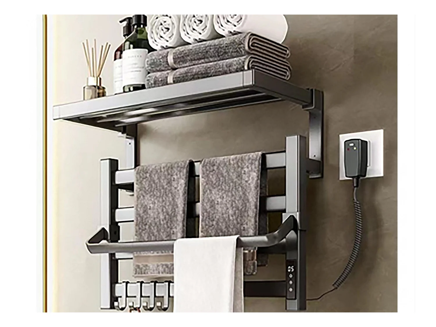 Toallero eléctrico con estante color gris antracita 55W