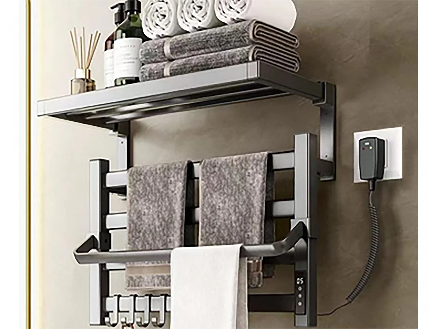 Toallero eléctrico con estante color gris antracita 55W