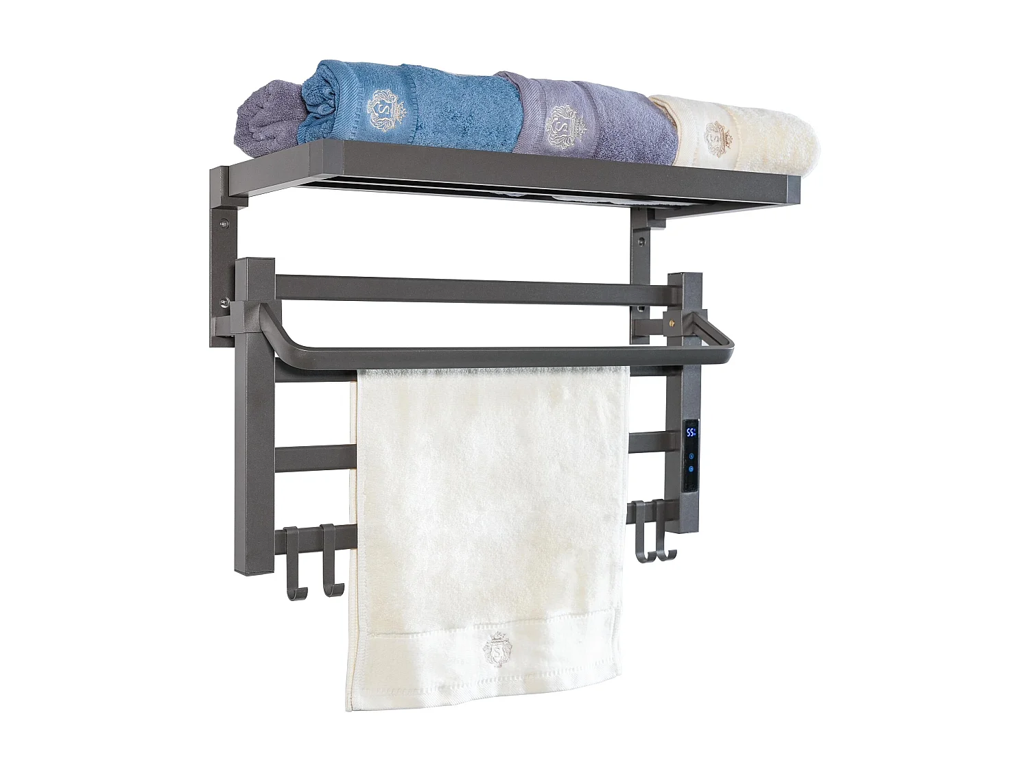 Sèche-serviettes électrique avec étagère gris anthracite 55W