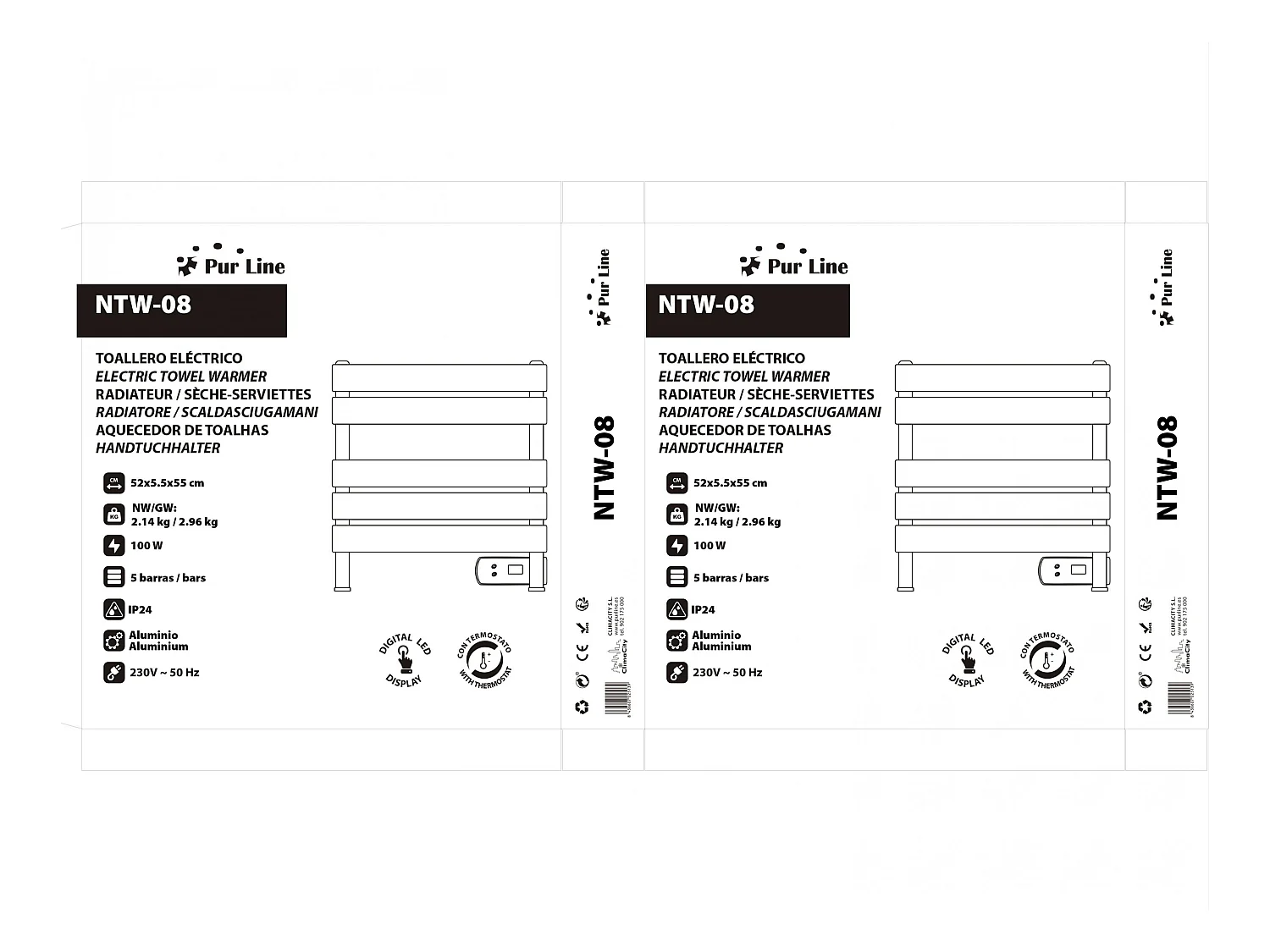 Toallero eléctrico compacto negro 100W